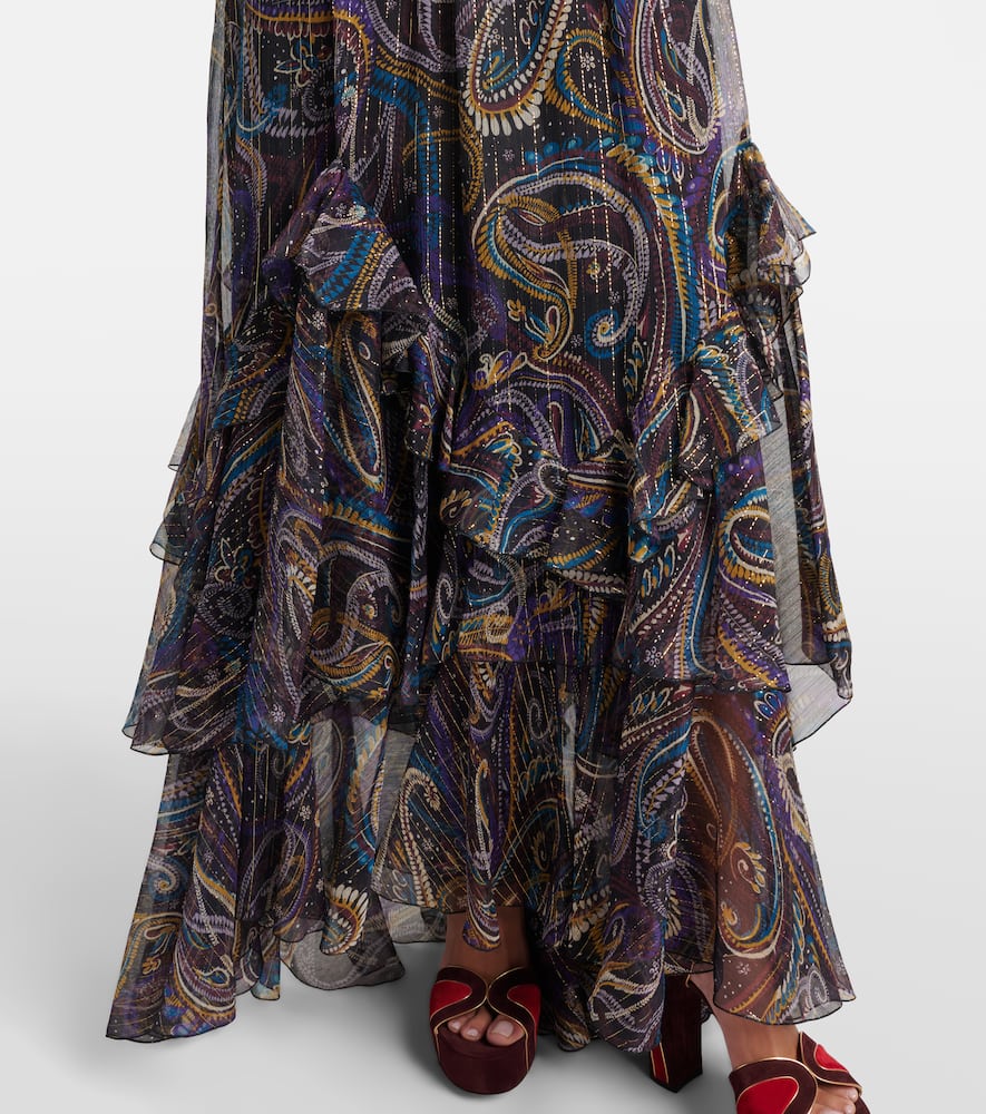 Etro Paisley Plissé Silk-blend Maxi Skirt In Multi