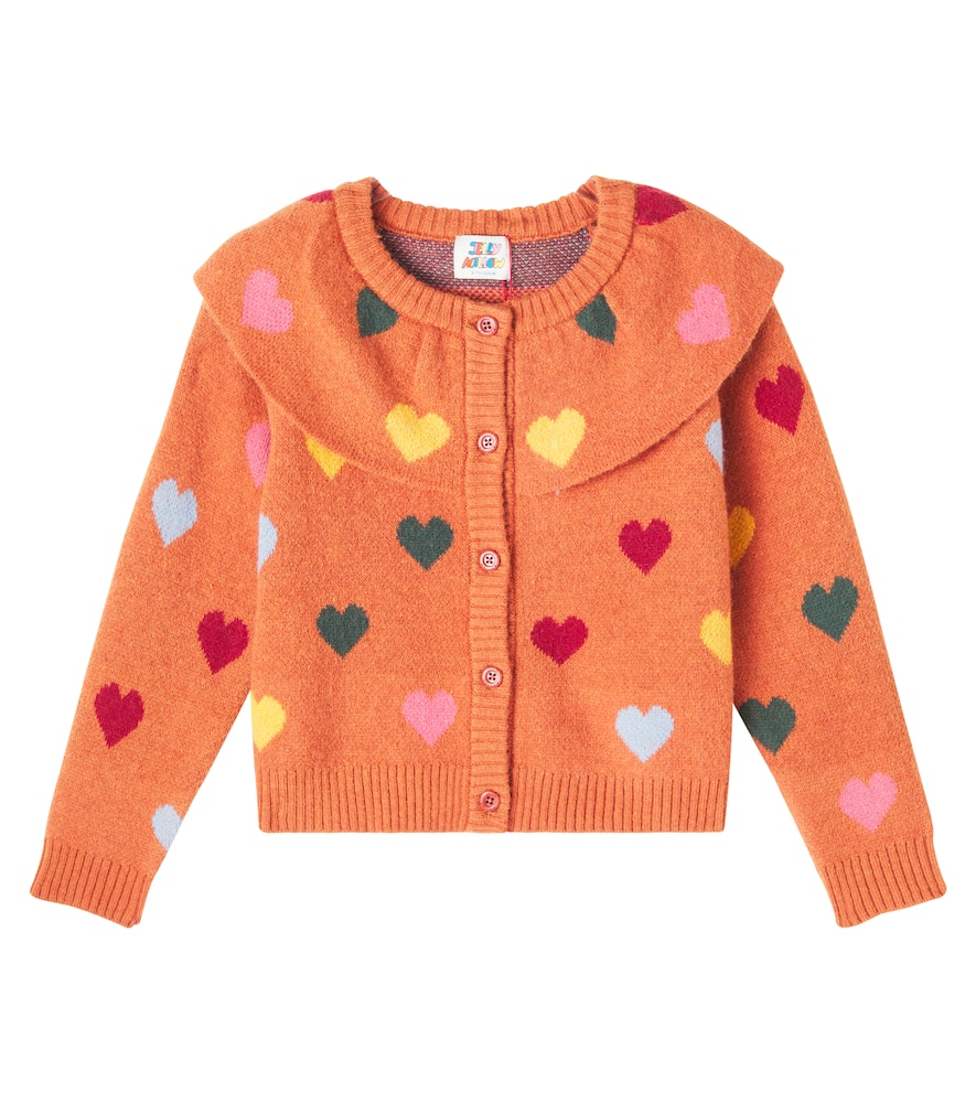 Jellymallow Heartblock Ruffled Cardigan In Orange