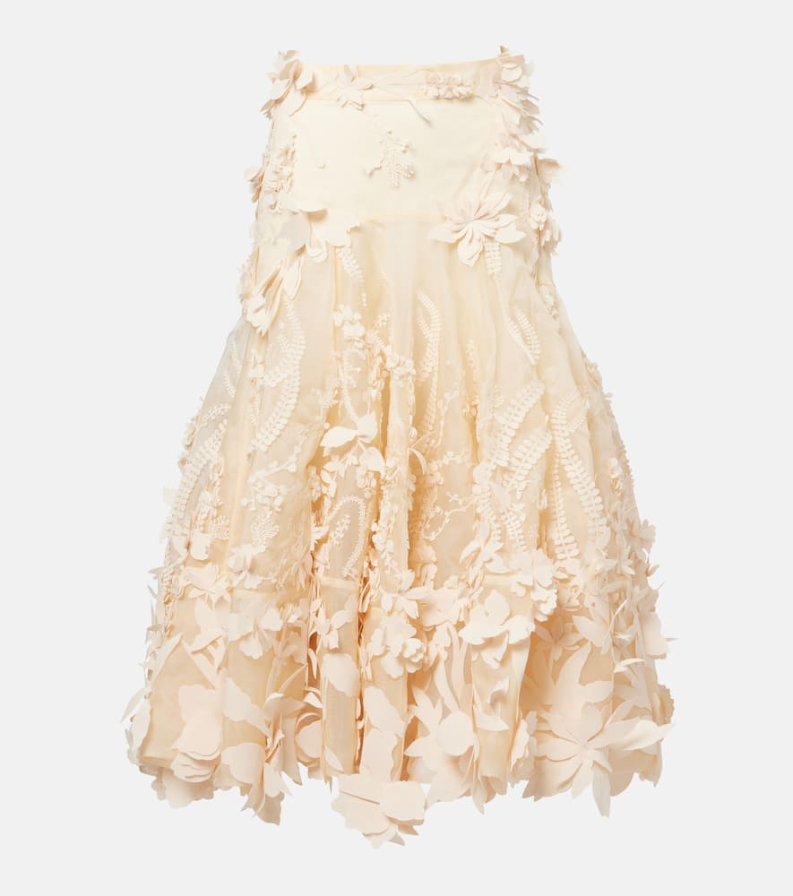 Zimmermann Hypnotic Floral-appliqué Silk Midi Skirt In Neutral