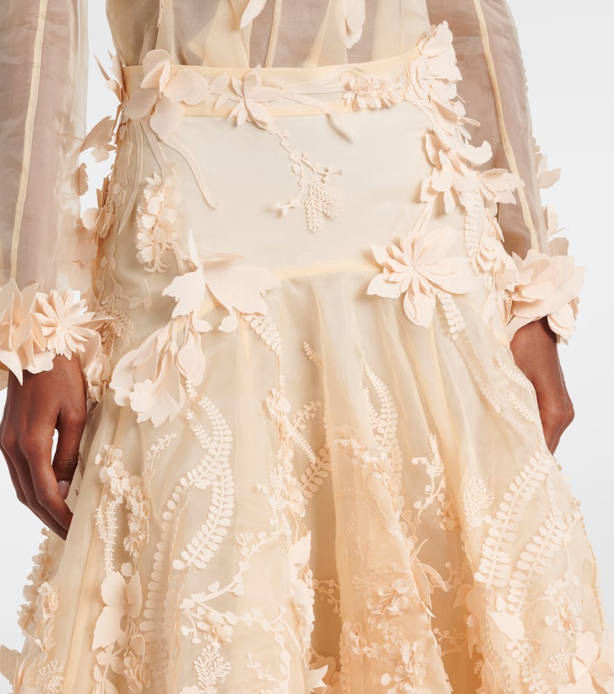 Zimmermann Hypnotic Floral-appliqué Silk Midi Skirt In Neutral