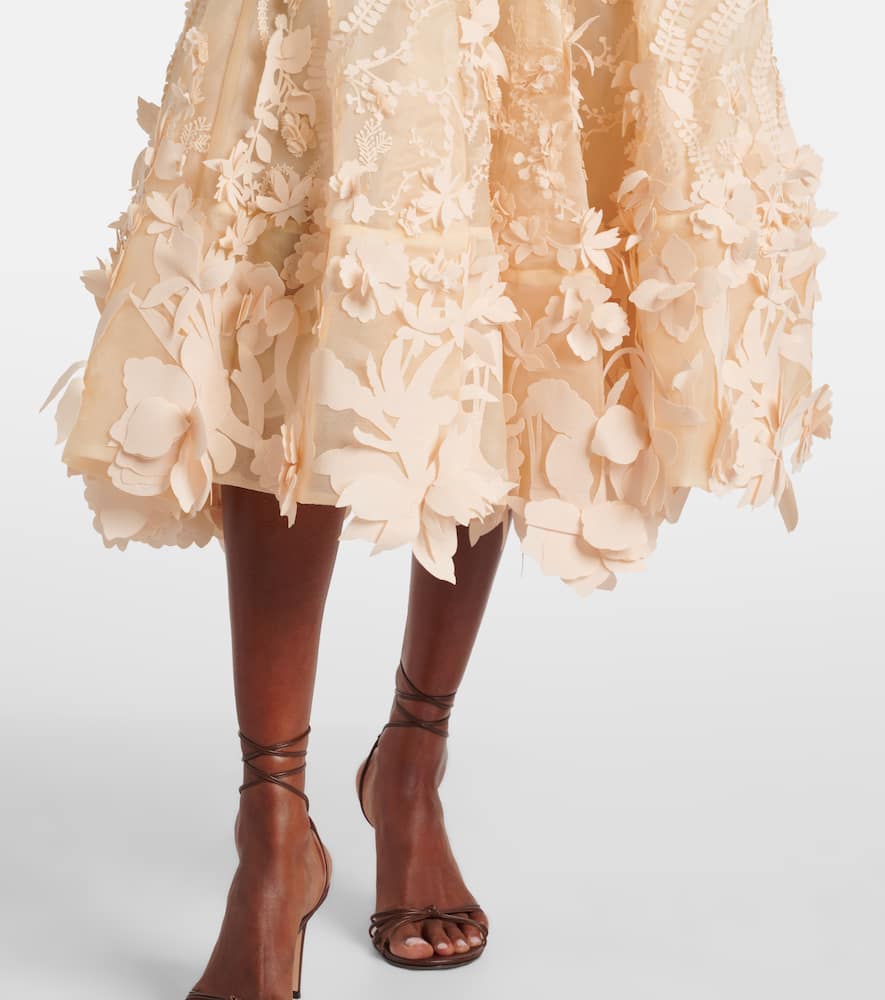 Zimmermann Hypnotic Floral-appliqué Silk Midi Skirt In Neutral