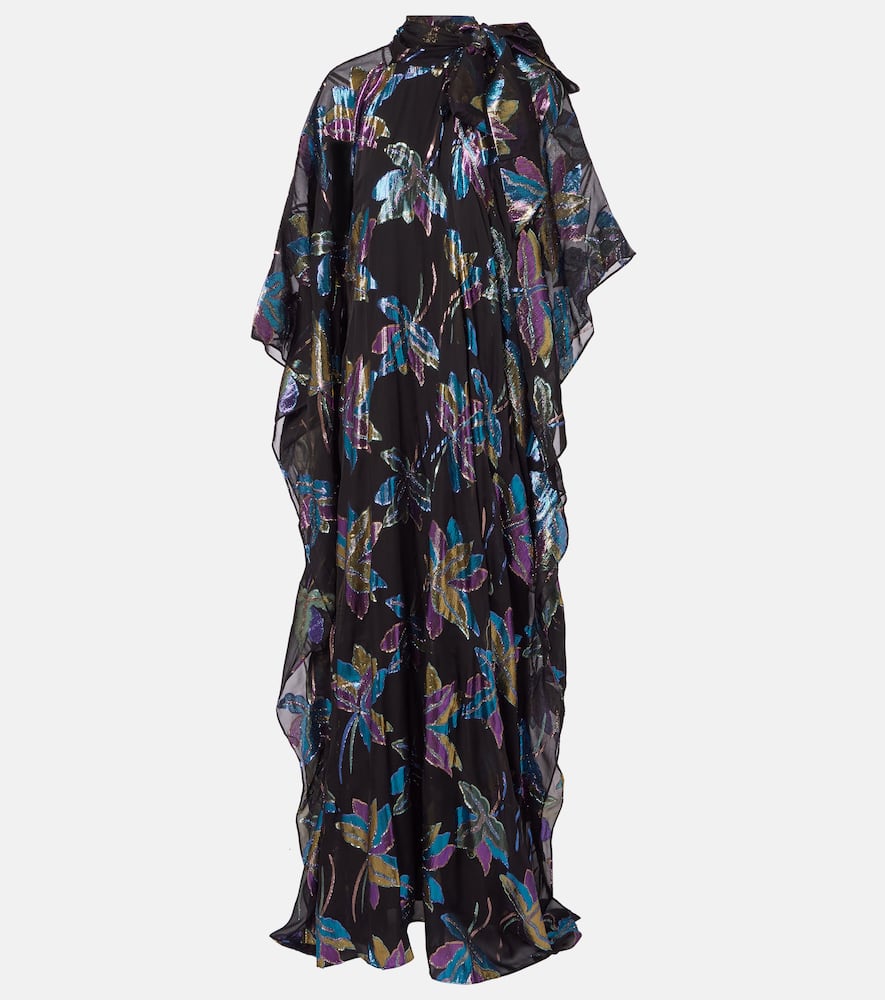 Taller Marmo Stevie Tie-neck Silk-blend Lamé Kaftan In Black
