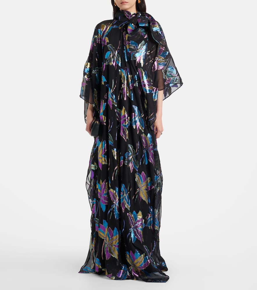 Taller Marmo Stevie Tie-neck Silk-blend Lamé Kaftan In Black