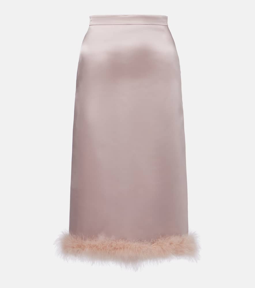 Valentino Feather-trimmed High-rise Midi Skirt In Pink