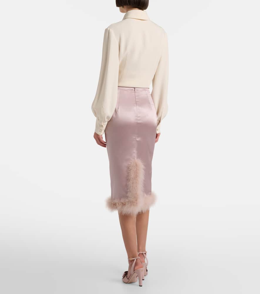 Valentino Feather-trimmed High-rise Midi Skirt In Pink
