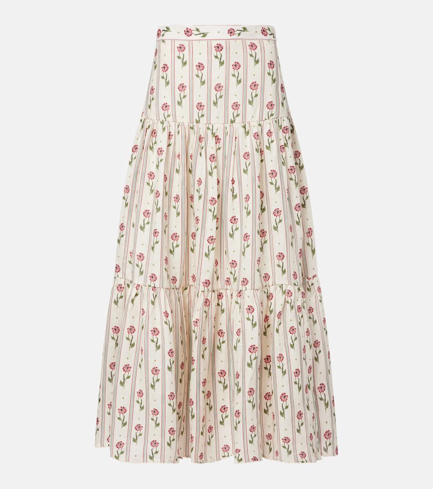 Gonna lunga Bergamota in lino con stampa floreale