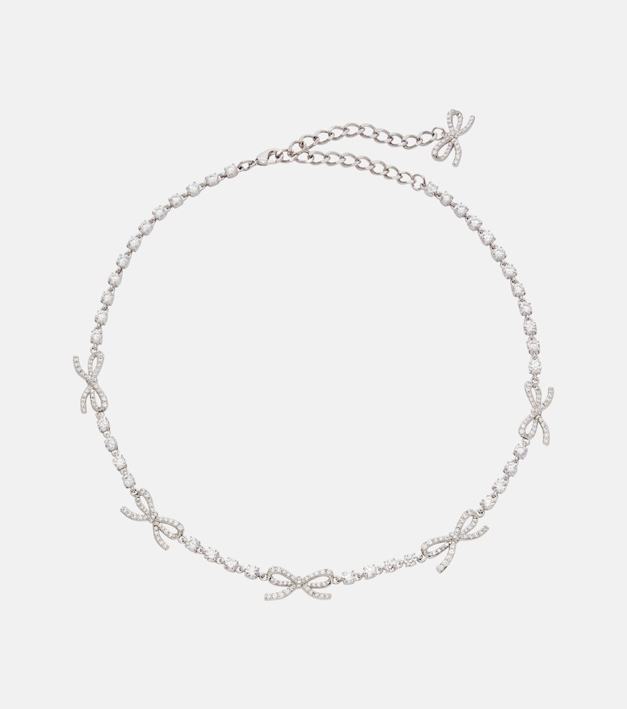 Self-portrait Silver Colored Necklace With Bows And Crystal Embellishments In Copper Woman In Metallic