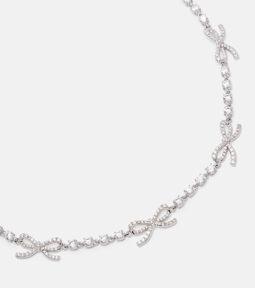 Self-portrait Silver Colored Necklace With Bows And Crystal Embellishments In Copper Woman In Metallic