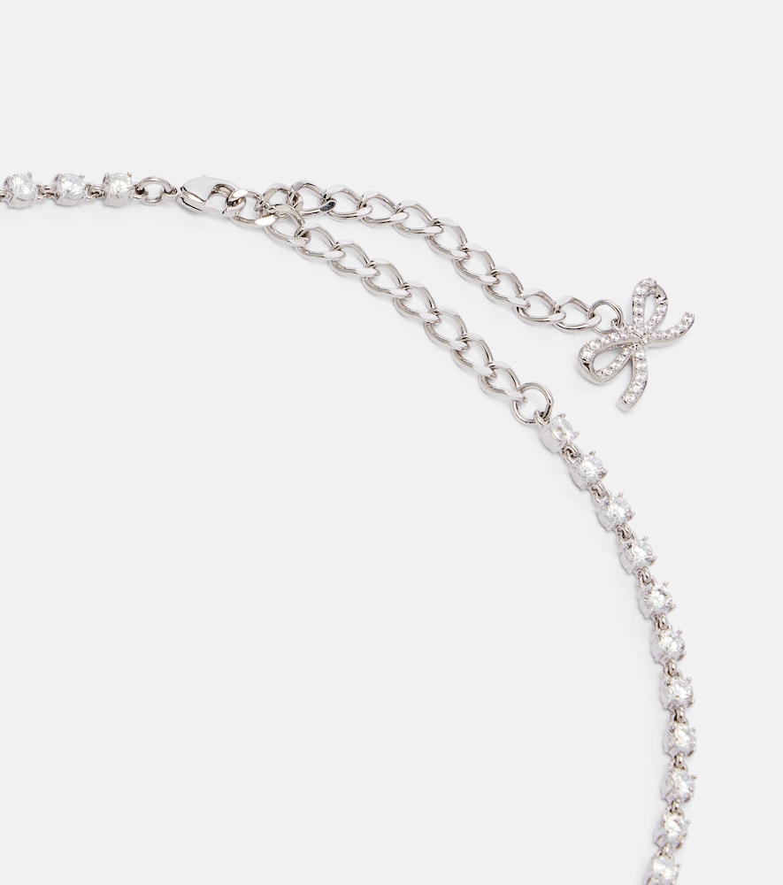 Self-portrait Silver Colored Necklace With Bows And Crystal Embellishments In Copper Woman In Metallic