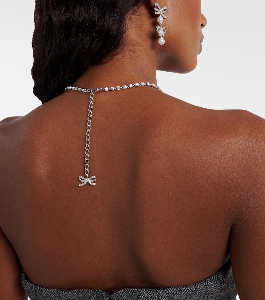 Self-portrait Silver Colored Necklace With Bows And Crystal Embellishments In Copper Woman In Metallic