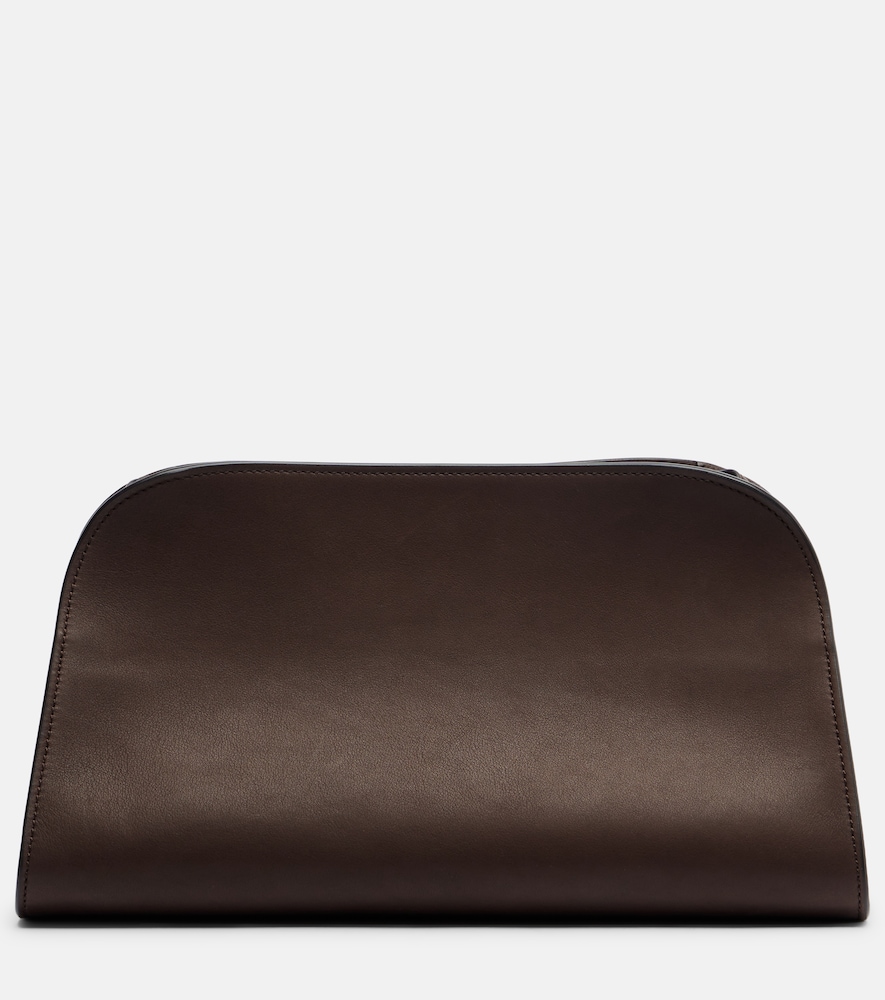 The Row Peggy Small Leather Clutch In Brown