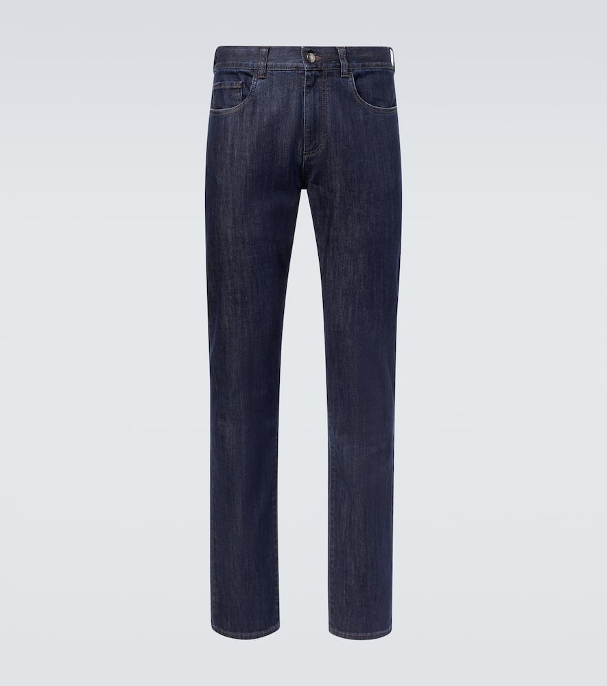 Canali Medium Blue Regular Fit Five-pocket Denim Pants With Contrasting Pocket In Blue