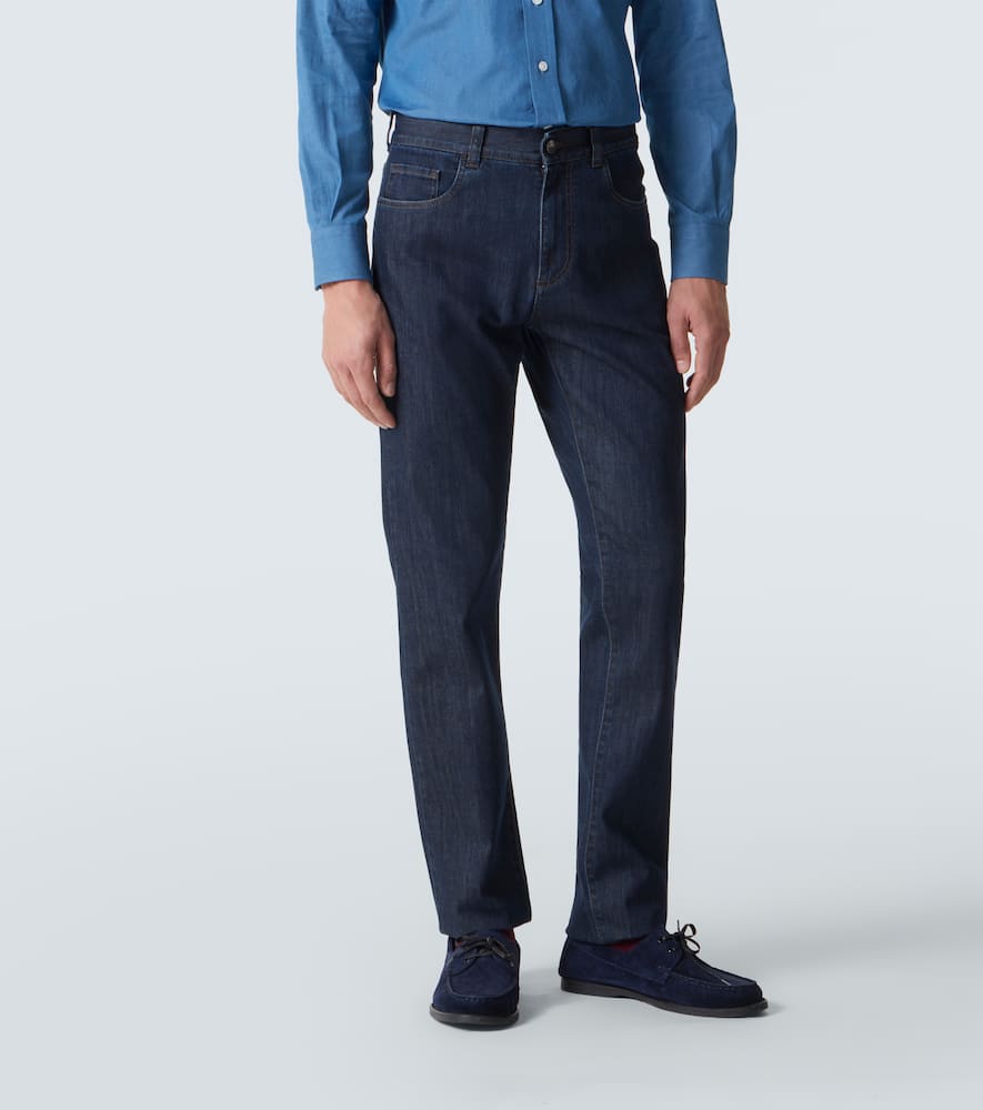 Canali Medium Blue Regular Fit Five-pocket Denim Pants With Contrasting Pocket In Blue