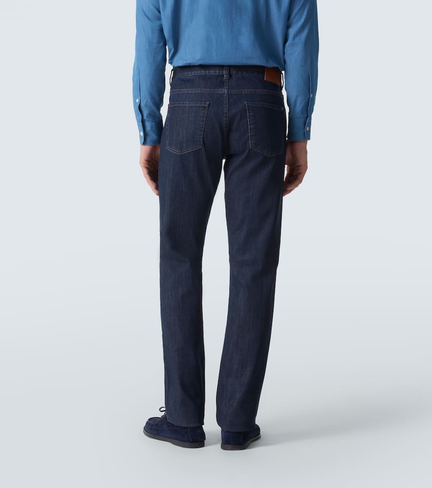 Canali Medium Blue Regular Fit Five-pocket Denim Pants With Contrasting Pocket In Blue