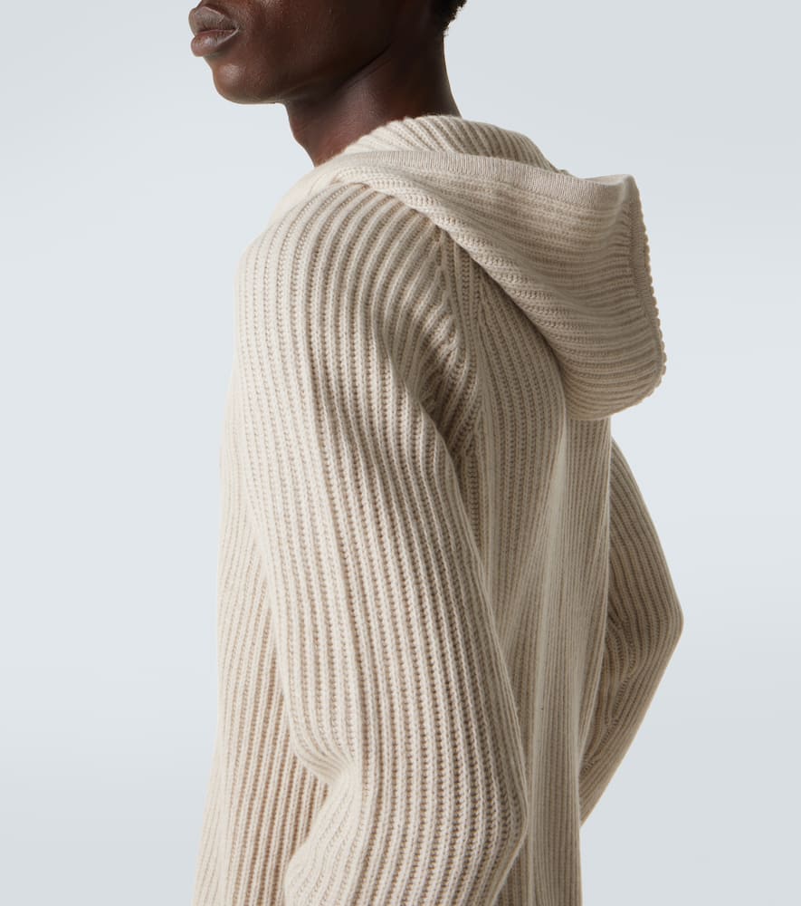 Arch4 Hooded Ribbed-knit Cashmere Zip-up Cardigan In Neutral
