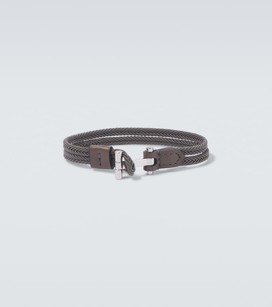 Tom Ford Braided Leather-trimmed Bracelet In Gray