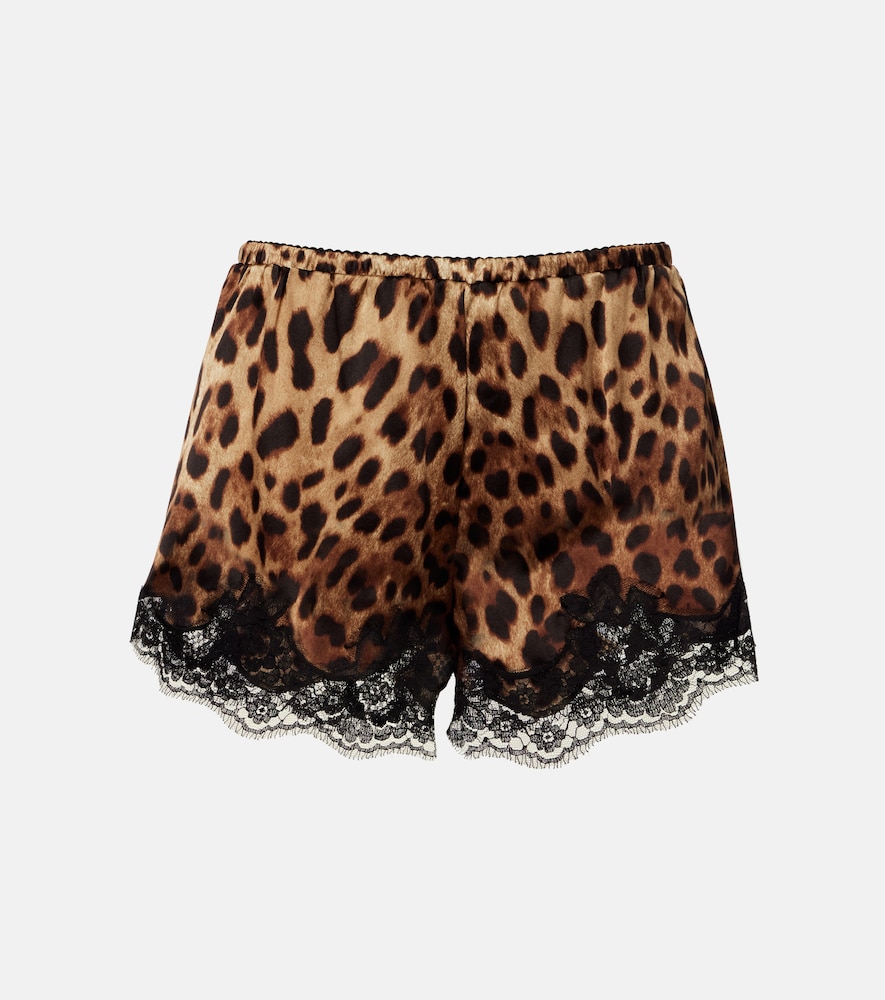 Shorts in misto seta con stampa leopardata