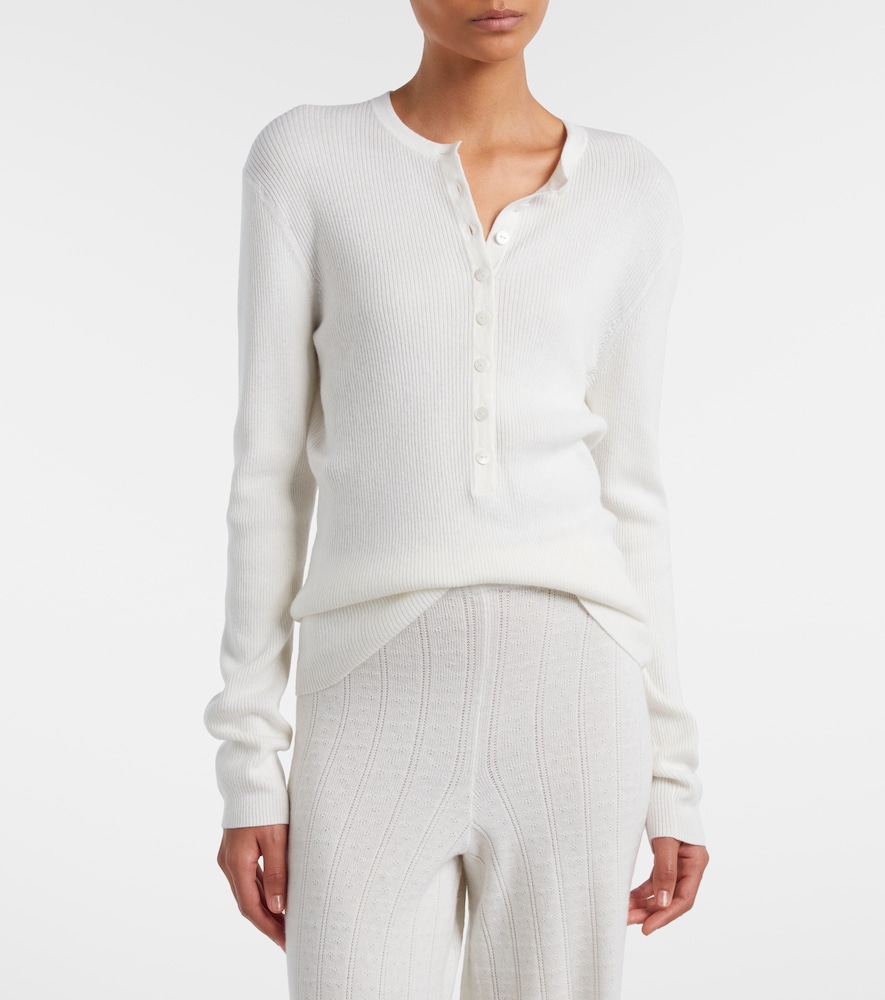 Lisa Yang Airi ribbed-knit cotton and cashmere Henley shirt