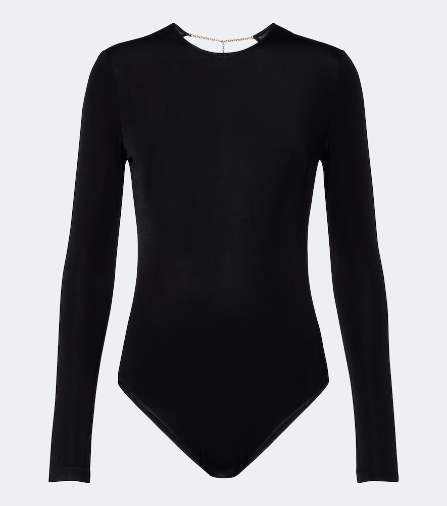 Saint Laurent Open-back Jersey Bodysuit In Black