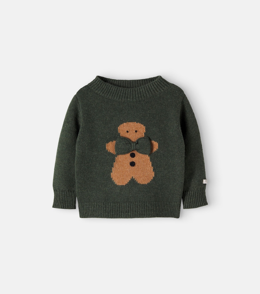 Donsje Baby Denn Wool Jacquard Sweater In Green
