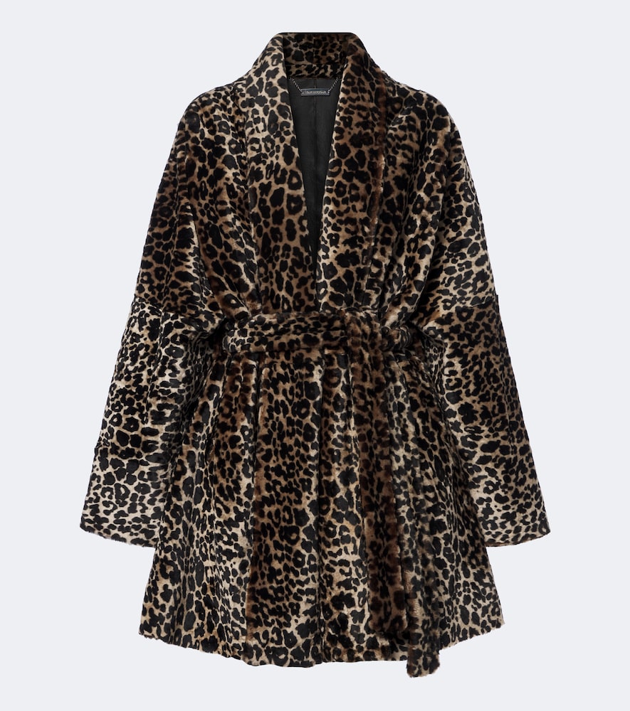 Raquel Leopard-Print Shearling Wrap Coat