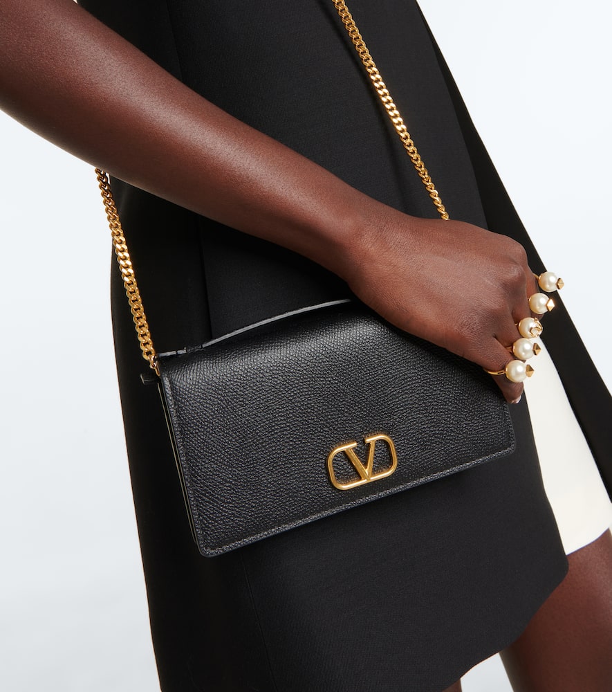 Valentino Vsling Leather Shoulder Bag In Black
