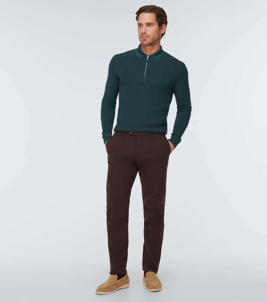 Shop Loro Piana Zip Ridge Wool And Silk Polo Sweater In Hunter