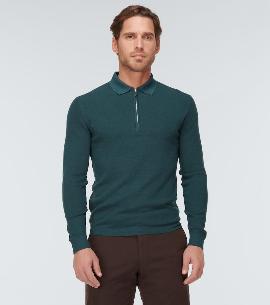 Shop Loro Piana Zip Ridge Wool And Silk Polo Sweater In Hunter