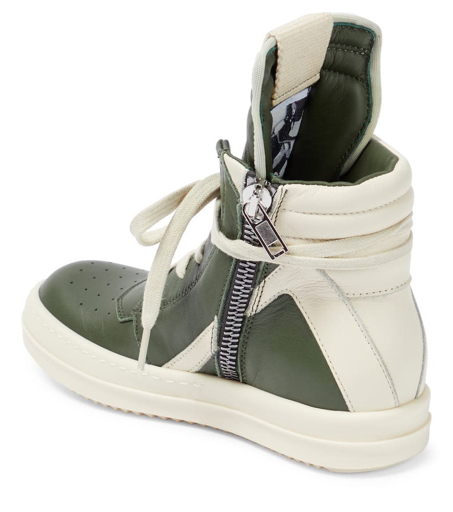 Shop Rick Owens Geobasket Leather High-top Sneakers In Moss/milk/milk