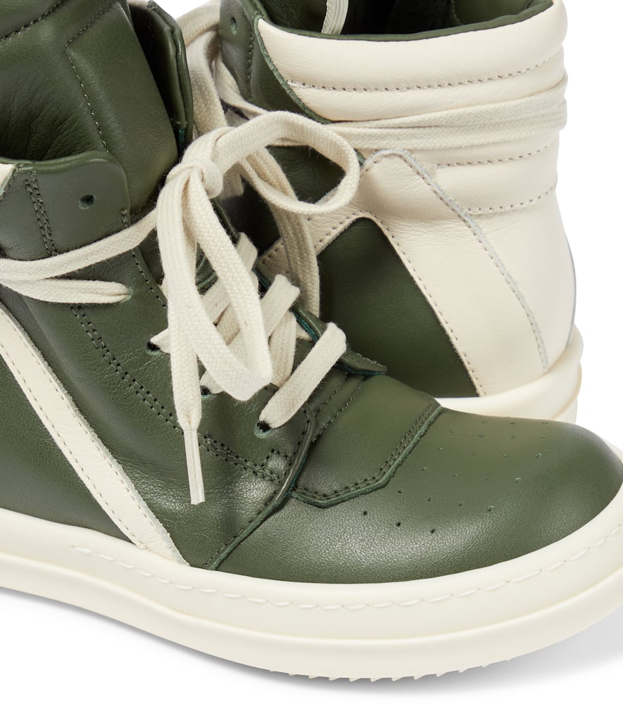 Shop Rick Owens Geobasket Leather High-top Sneakers In Moss/milk/milk