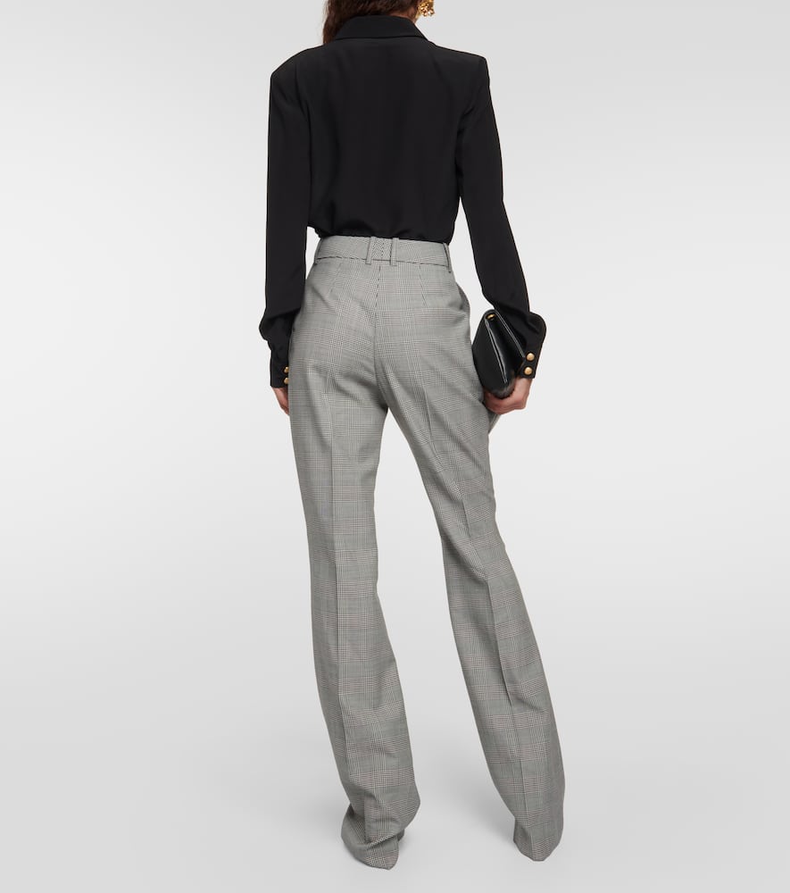 Balmain Checked Wool Flared Pants In Grey