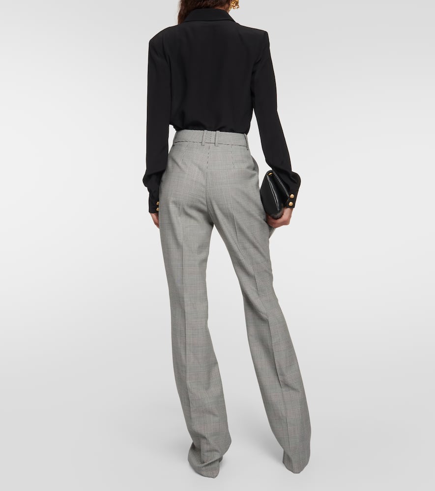 Shop Balmain Checked Wool Flared Pants In Grey