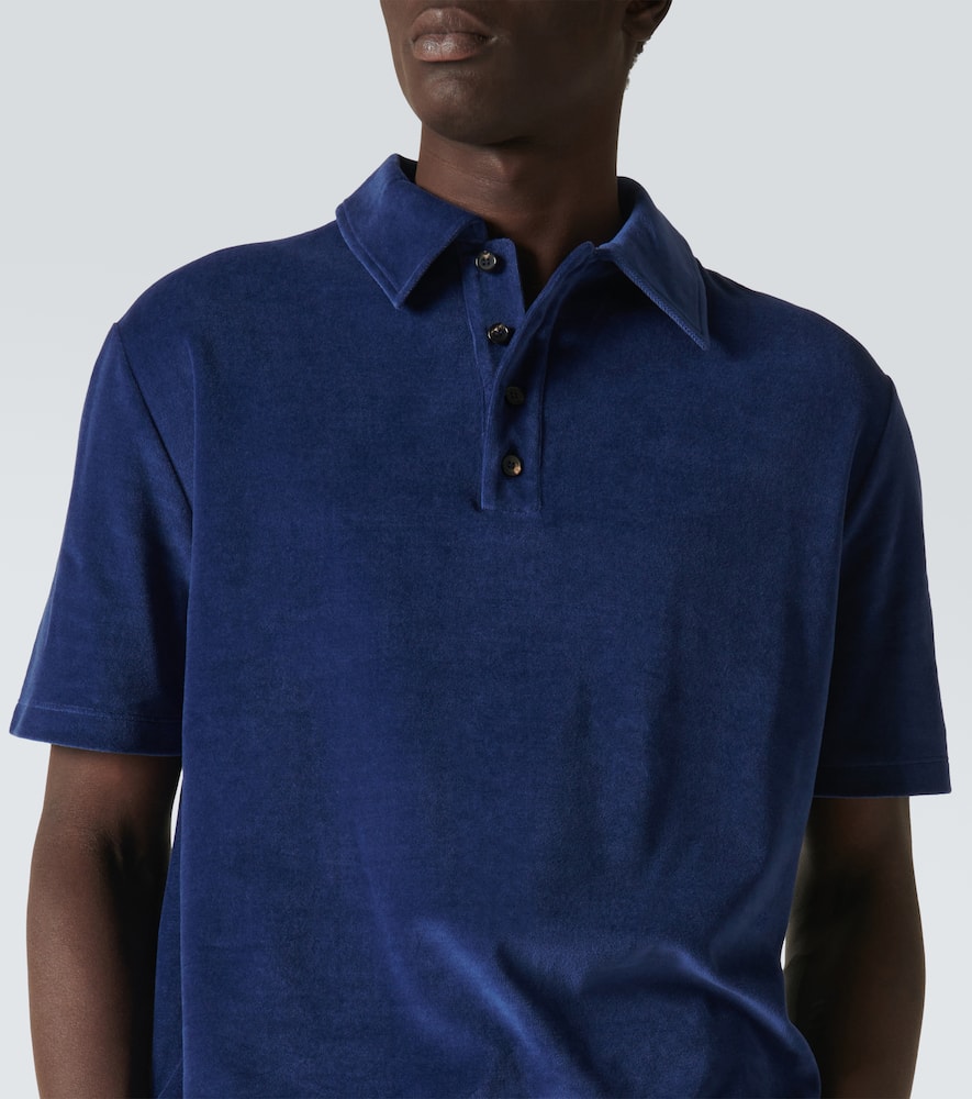 Shop Loro Piana Cotton And Silk Chenille Polo Shirt In Blue