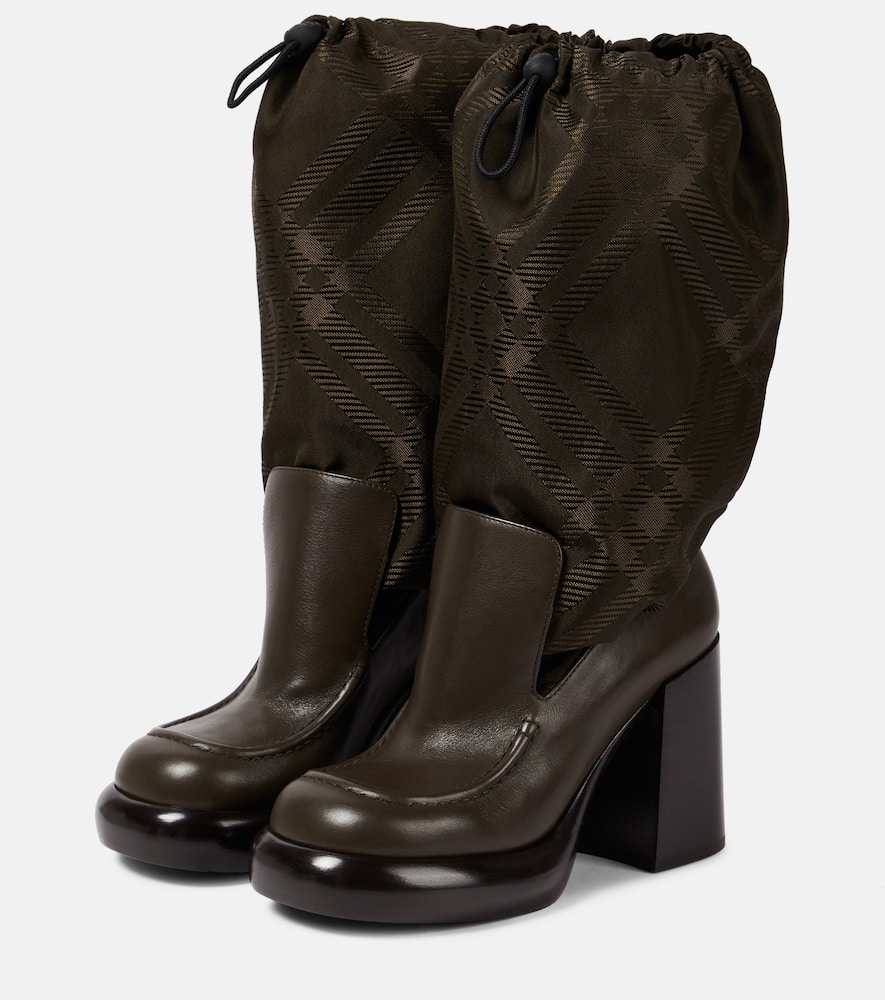 Burberry Leather And Nylon Blend Wedge Boots In Multicoloured