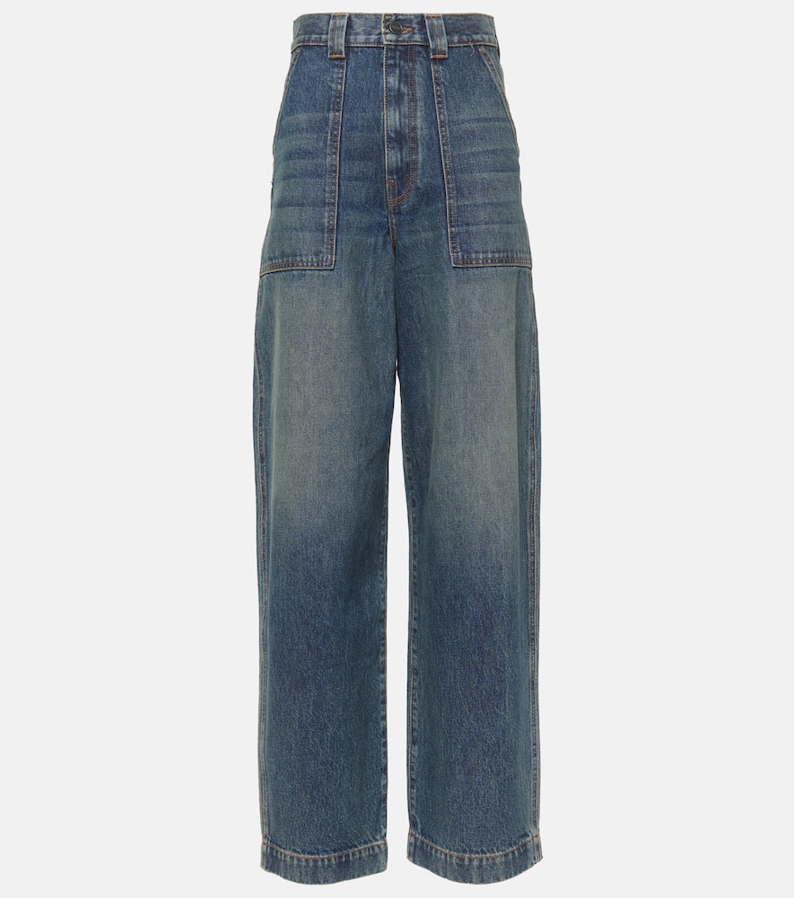 Khaite Hewey Cropped High-rise Wide-leg Jeans In Blue