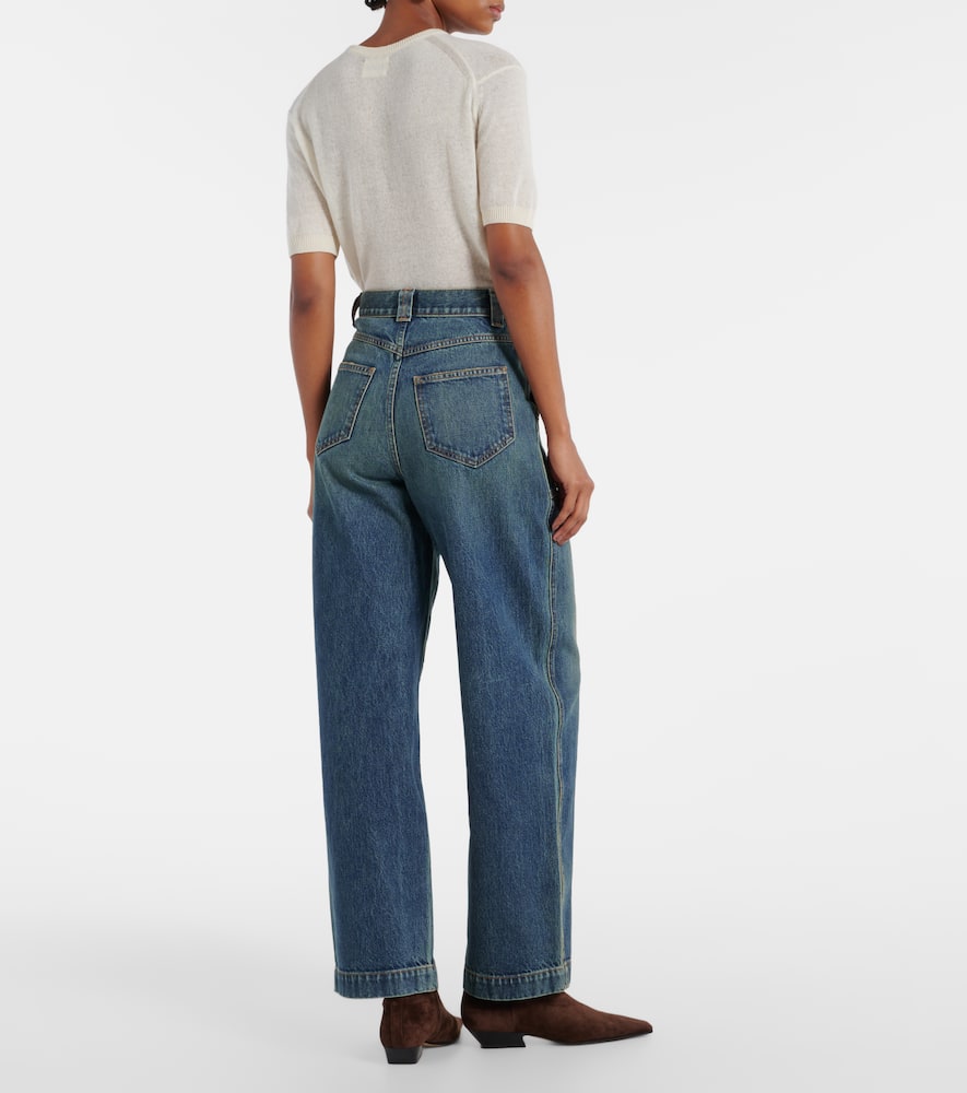 Khaite Hewey Cropped High-rise Wide-leg Jeans In Blue