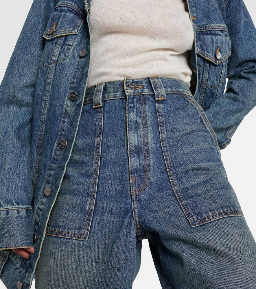 Khaite Hewey Cropped High-rise Wide-leg Jeans In Blue