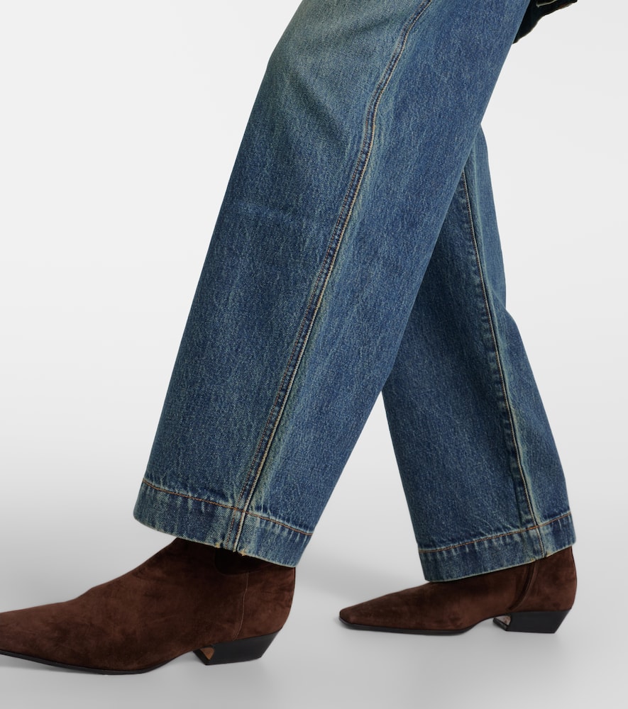 Khaite Hewey Cropped High-rise Wide-leg Jeans In Blue
