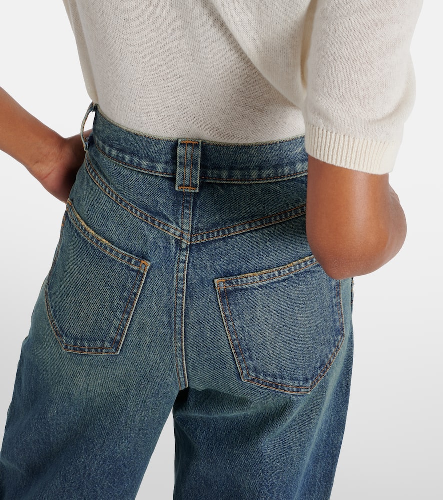 Khaite Hewey Cropped High-rise Wide-leg Jeans In Blue