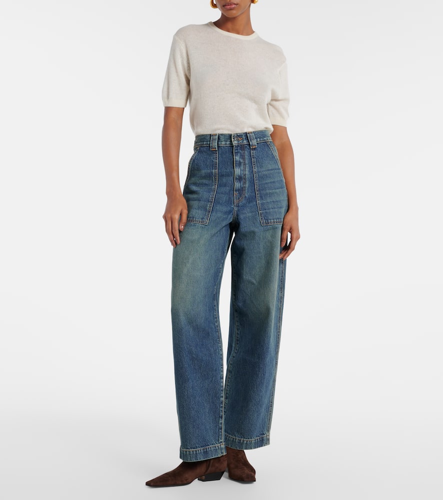 Khaite Hewey Cropped High-rise Wide-leg Jeans In Blue