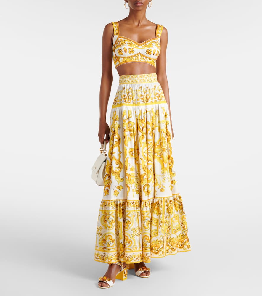Dolce & Gabbana Majolica Poplin Corset Crop Top In Yellow