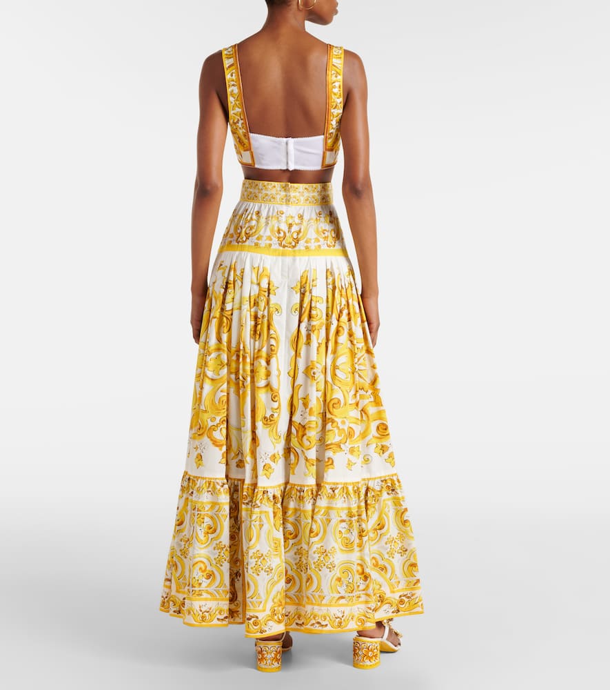Dolce & Gabbana Majolica Poplin Corset Crop Top In Yellow