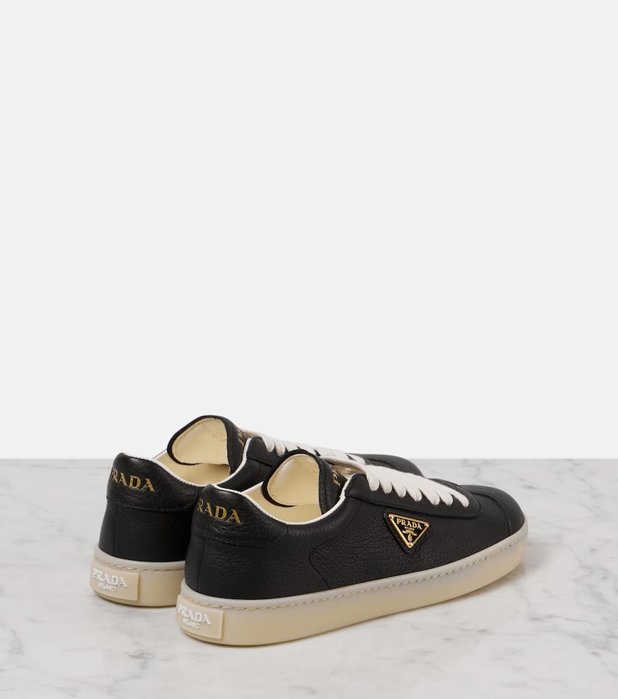 Prada Logo Leather Sneakers In Black