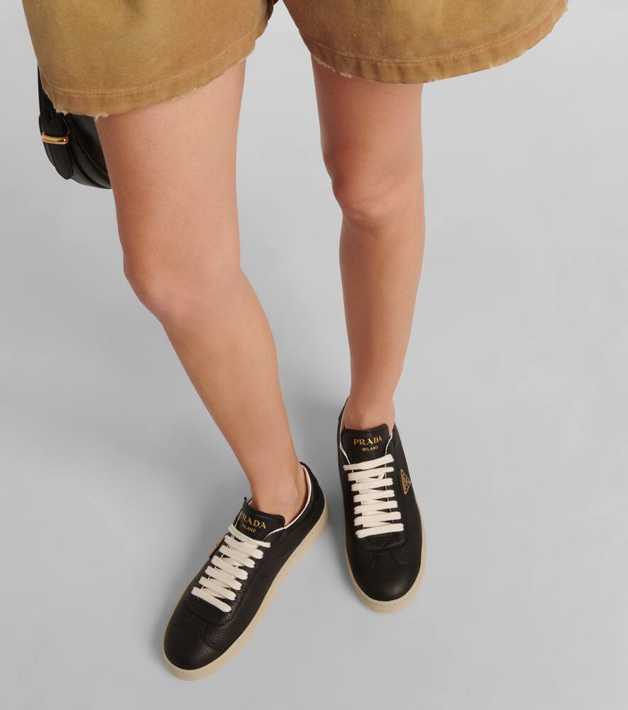 Prada Logo Leather Sneakers In Black