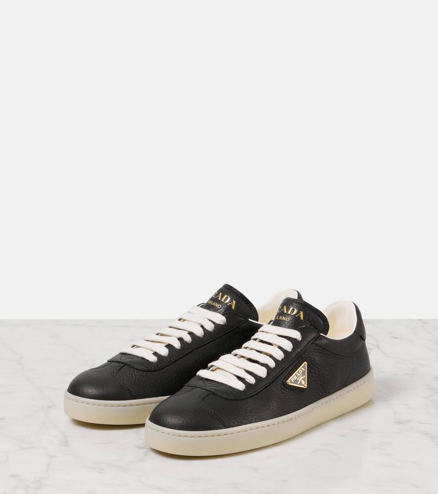 Prada Logo Leather Sneakers In Black