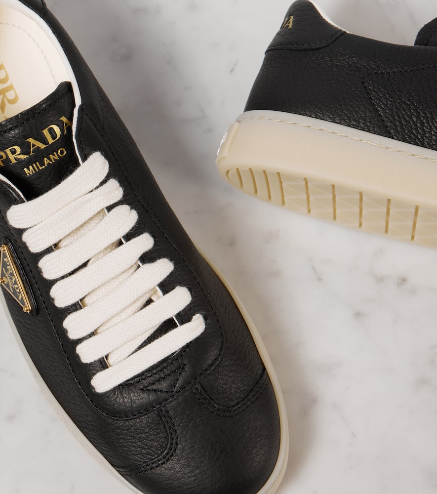 Prada Logo Leather Sneakers In Black