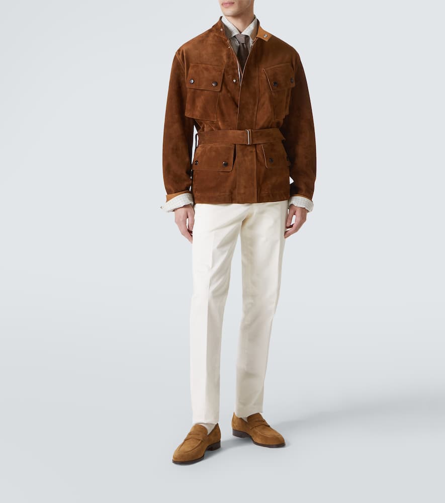 Shop Dunhill Belted Suede Field Jacket In Brown