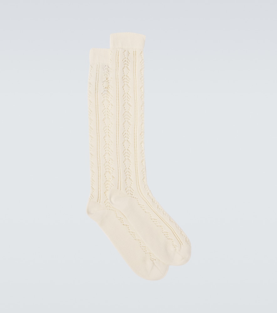 Valentino Perforated Cotton Socks With V-logo In Beige