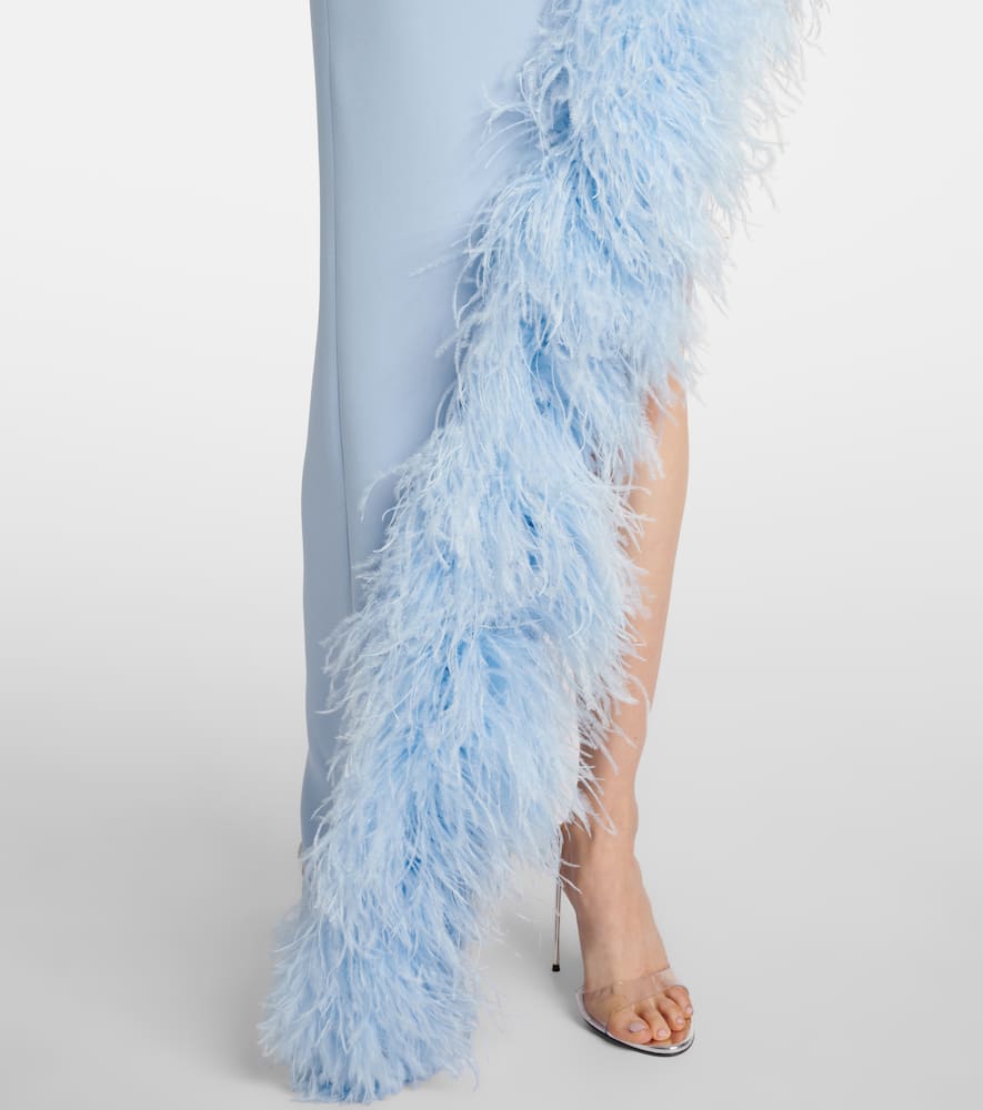 David Koma Asymmetric Feather-trimmed Cocktail Dress In Blue