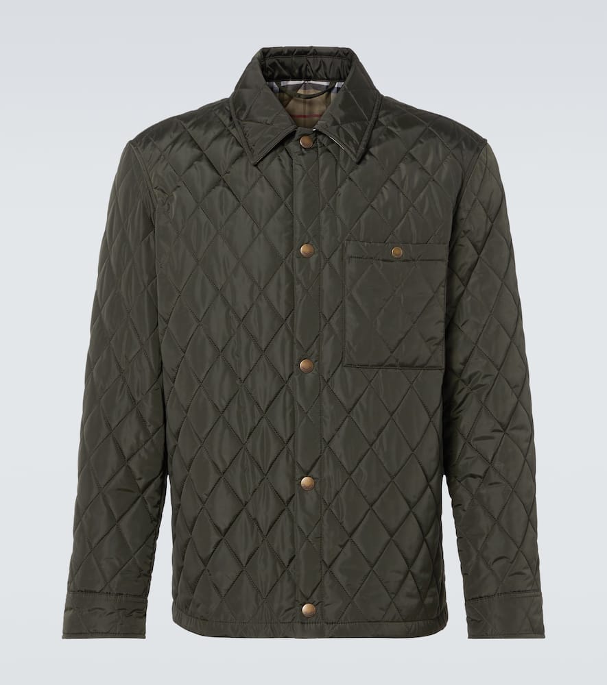 Burberry Green Quilted Jacket With Classic Collar In Tech Fabric Man In Shale